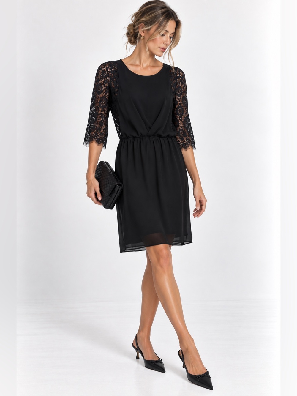 By Malene Birger Black Lace Sleeve Chiffon Mini Dress Size 34 XS Cocktail